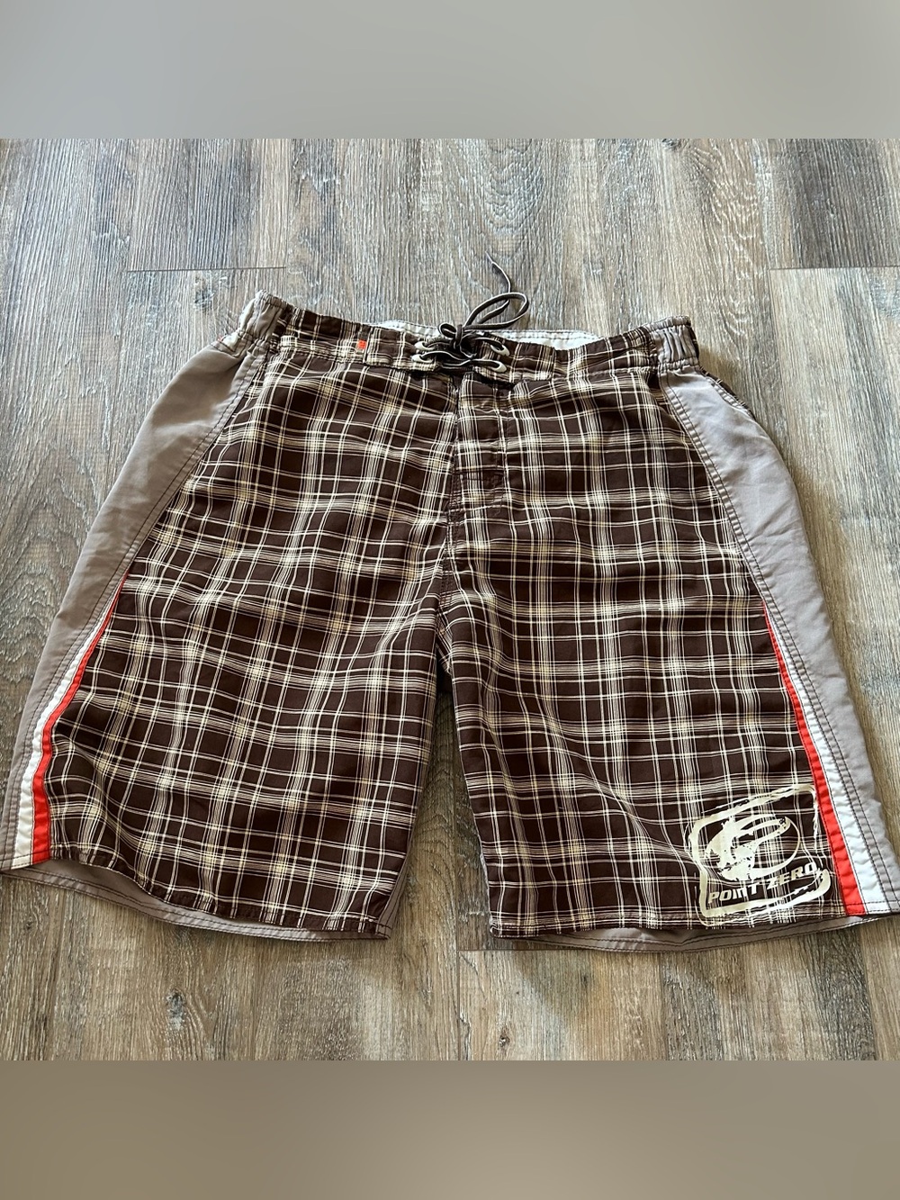 Men’s Point Zero shorts Brown Plaid Swim Trunks with Side Panels